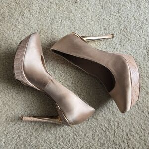 Herve Leger Evita Platform Pumps Satin Stiletto Heels Nude Pink 7 dressy sexy